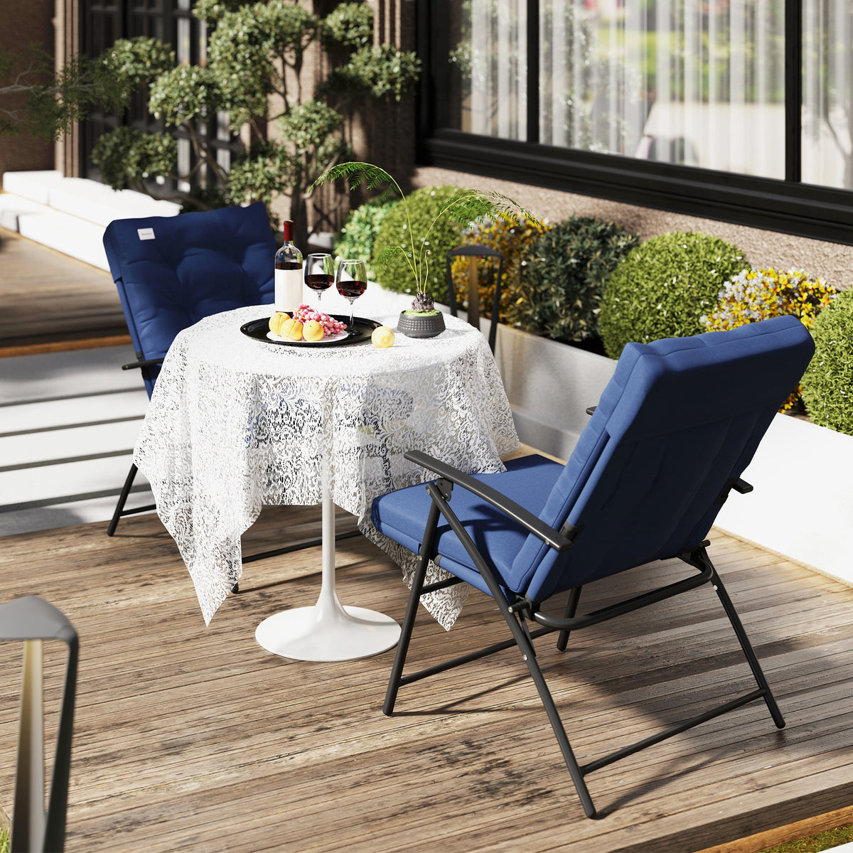Set of 2 Folding Outdoor Dining Chairs with Adjustable Backrest, Blue — product view 4