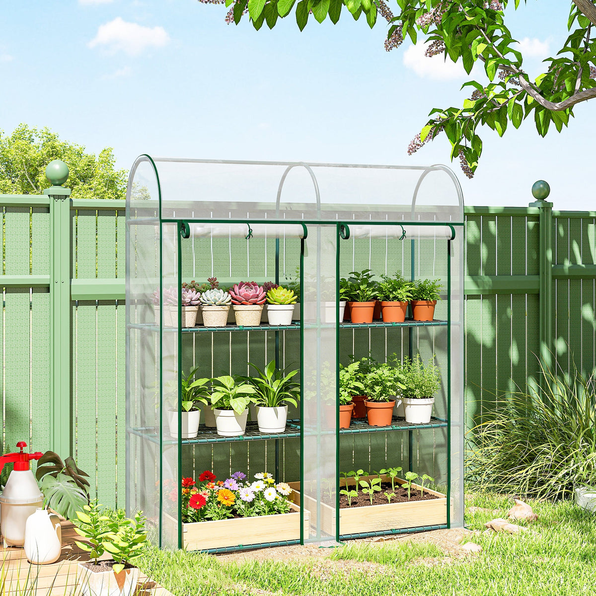 3 Tier Mini Greenhouse with 2 Roll-up Doors, 56.3" x 18.1" x 64.6" — product view 4