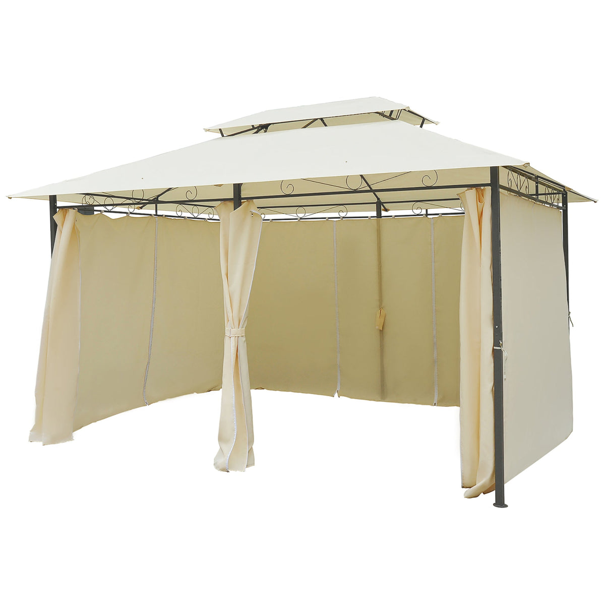 4 x 3m Garden Gazebo with Double Roof & Curtains, Beige — product view 2