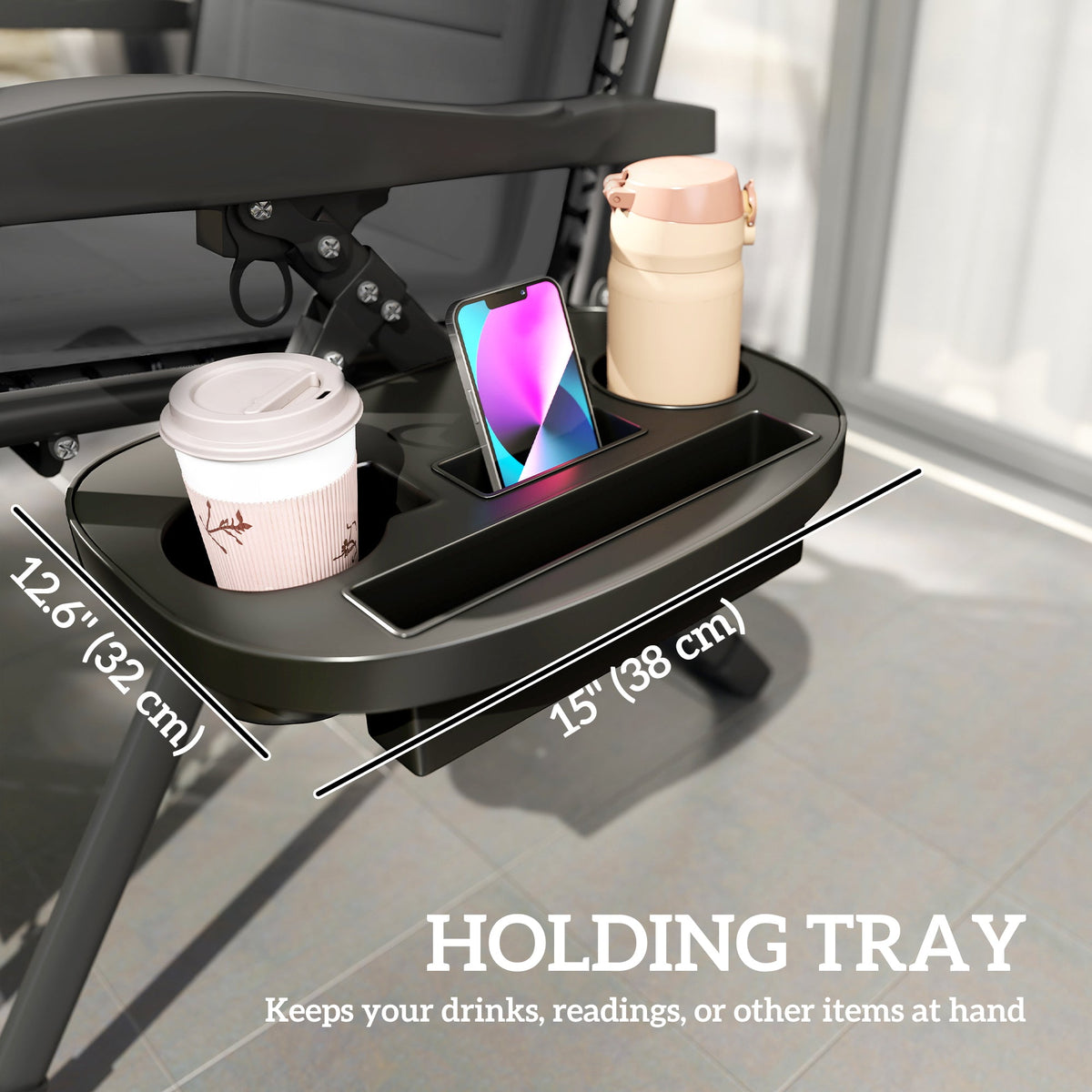 Zero Gravity Lounger Chair with Cup Holder, 400 LBS Capacity, Black — product view 7