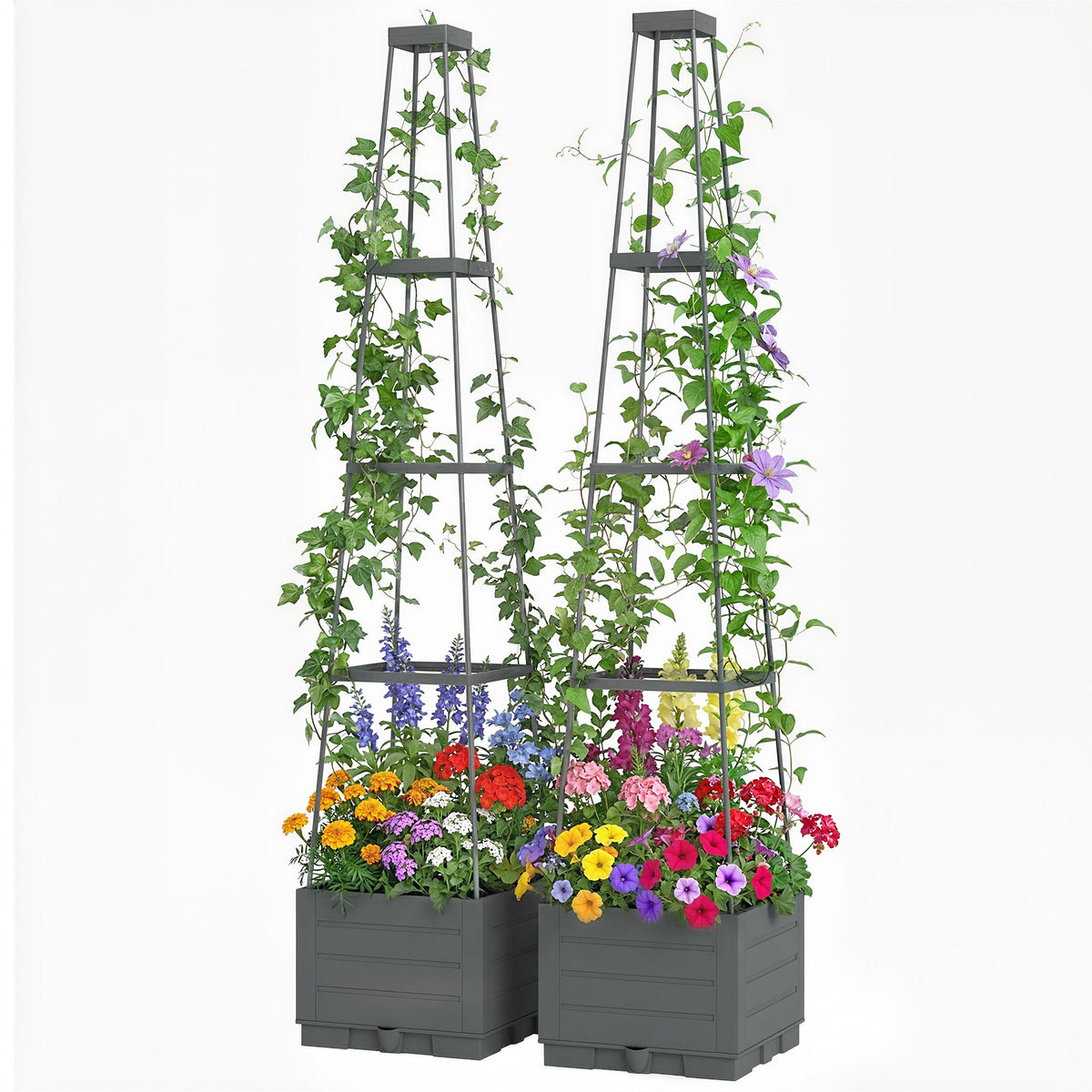 2 Pack Raised Garden Beds with Trellis & Drainage Tray, 28 x 28 x 140 cm — product view 2