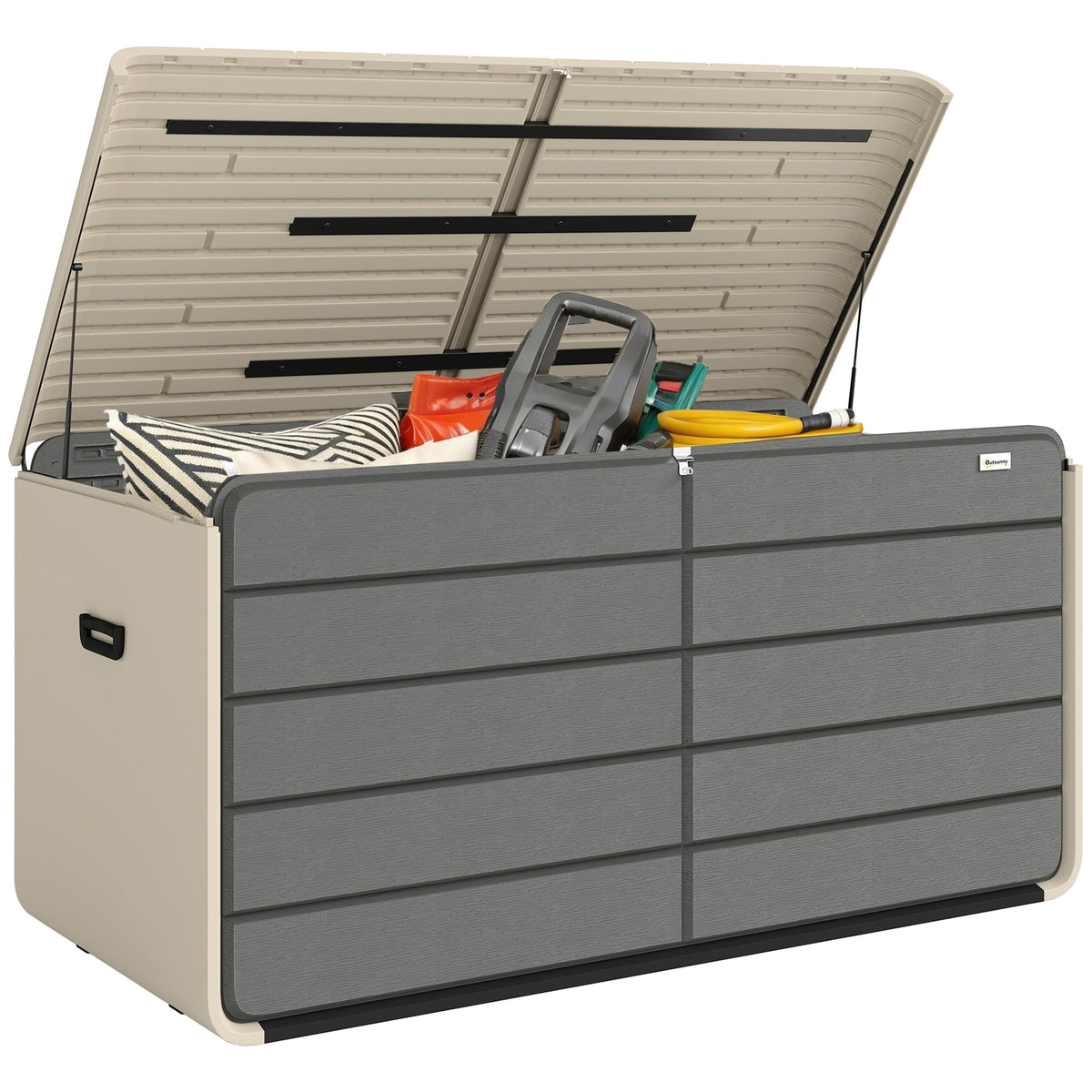 757 L Garden Storage Box with Wheels and Lockable Lid, Beige/Grey — product view 2