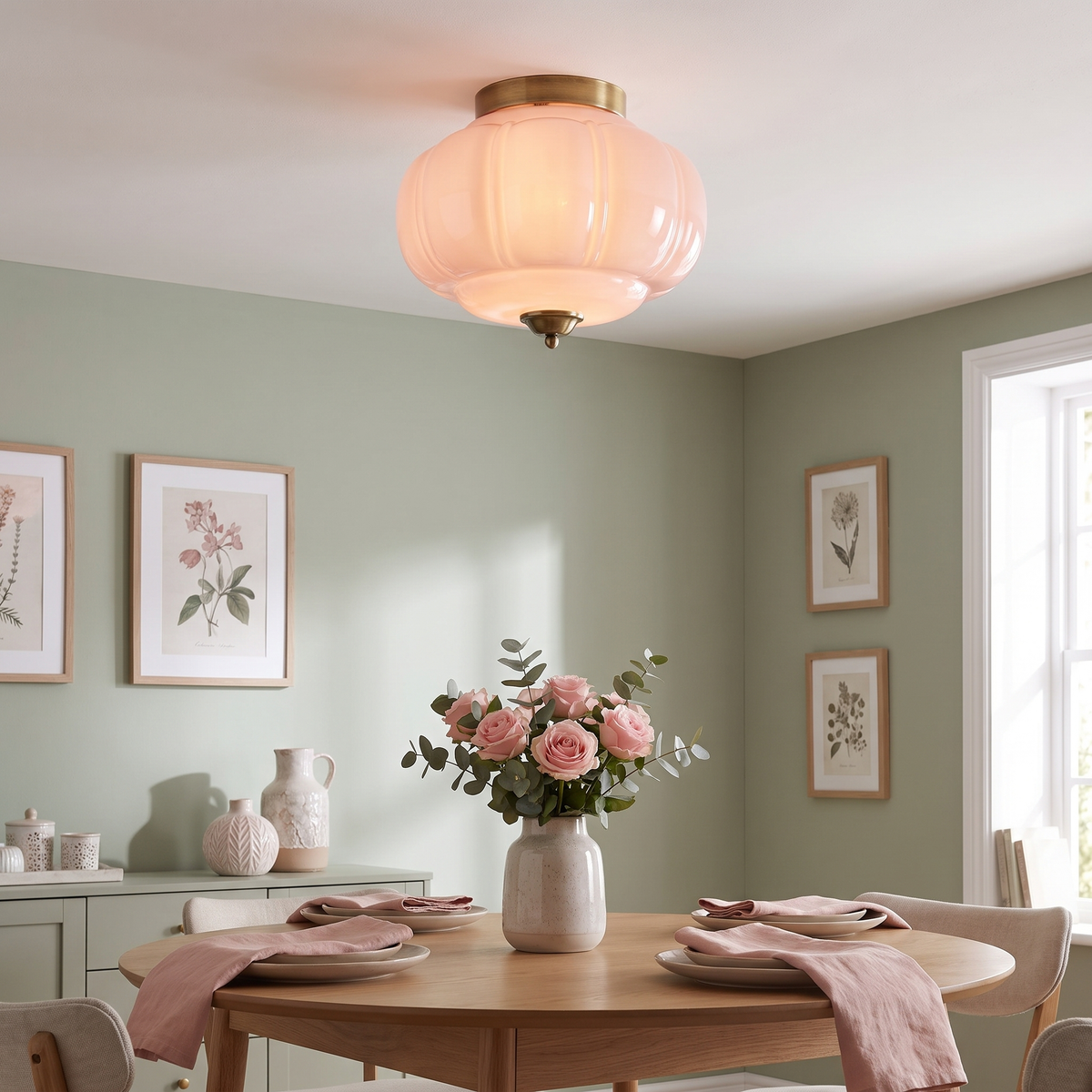 Retro Milk Glass Semi-Flush Ceiling Light, 15 in — product view 1