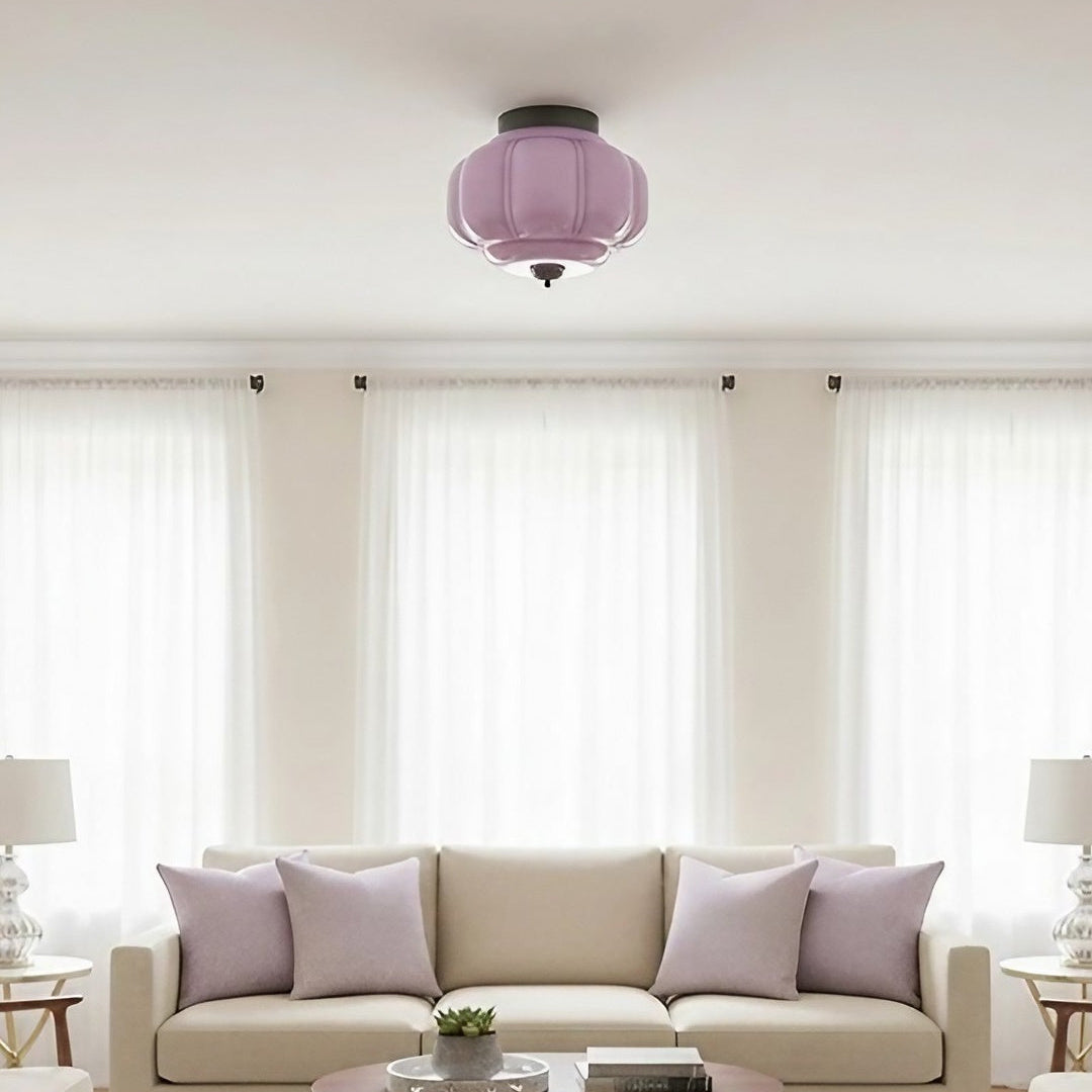 Retro Milk Glass Semi-Flush Ceiling Light, 15 in — product view 2