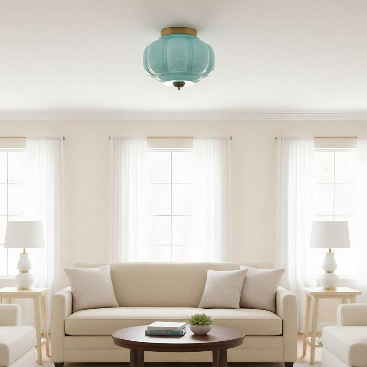 Retro Milk Glass Semi-Flush Ceiling Light, 15 in — product view 6
