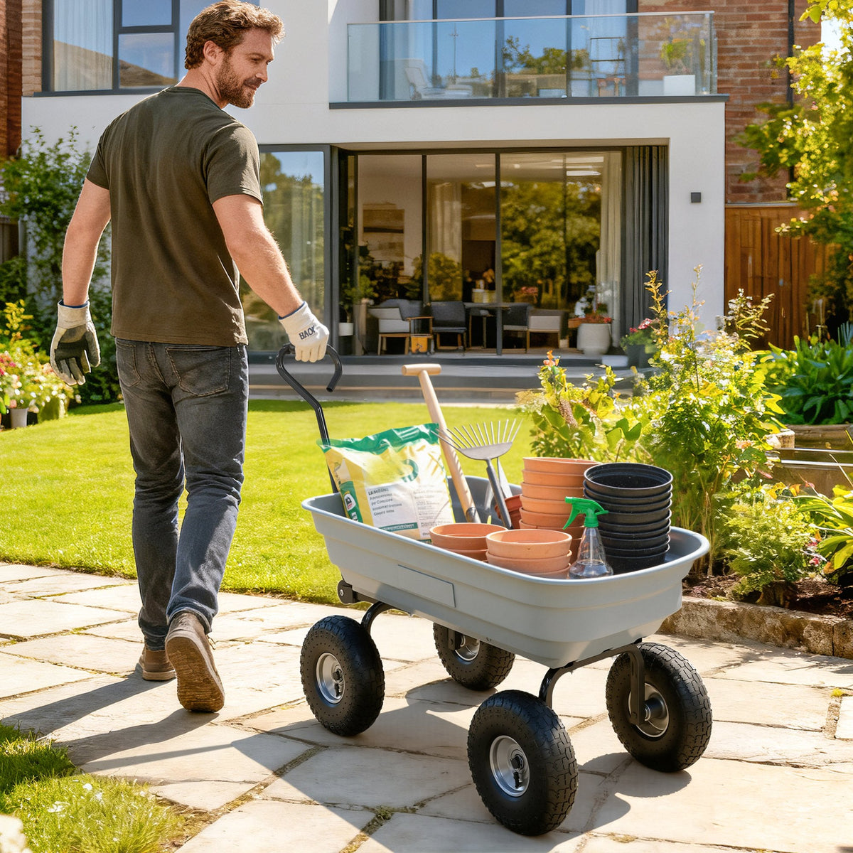 Steel Garden Cart with 10" Pneumatic Tires, 551 lbs Capacity, Grey — product view 4