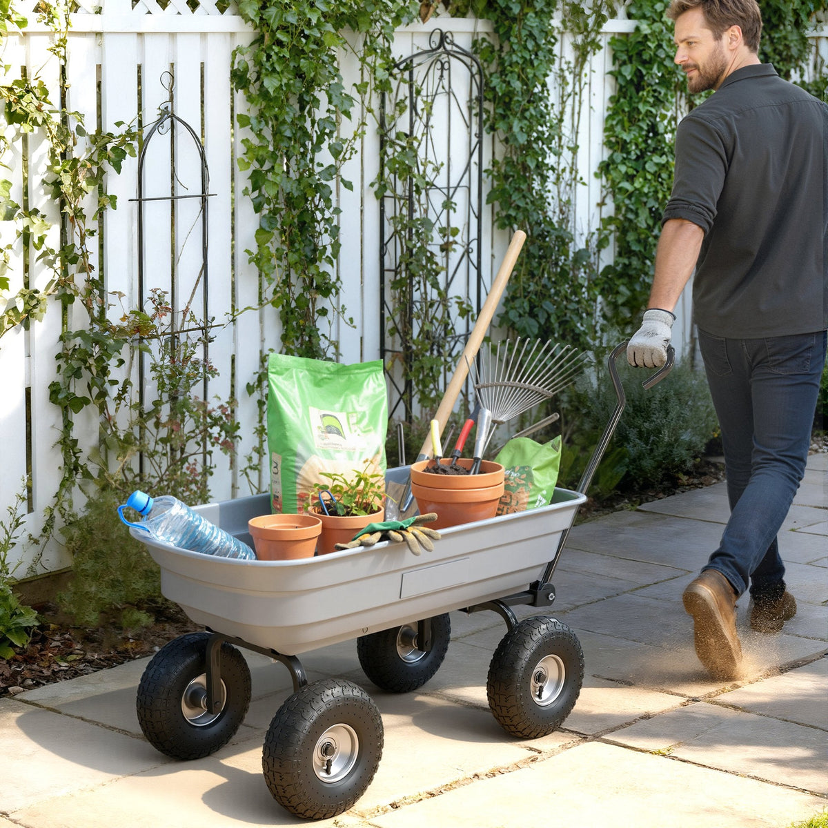 Steel Garden Cart with 10" Pneumatic Tires, 551 lbs Capacity, Grey — product view 3