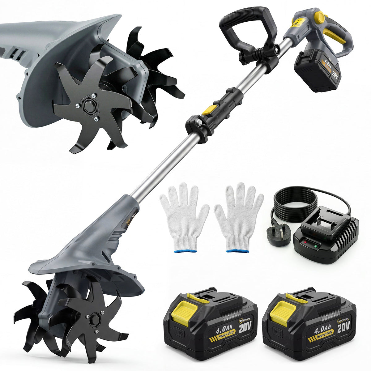 18V Cordless Tiller with 2 Batteries and Charger — product view 2