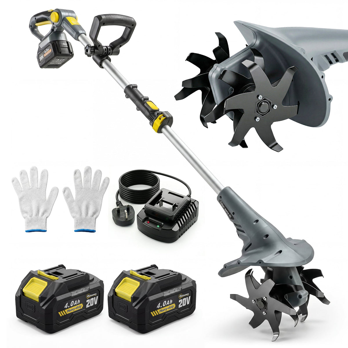18V Cordless Tiller with 2 Batteries and Charger — product view 1