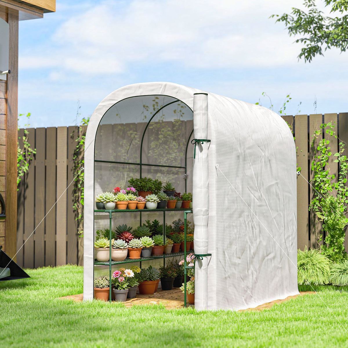 Walk-in Greenhouse with Shelves with PE Cover, 123 x 187 x 189 cm, White — product view 3