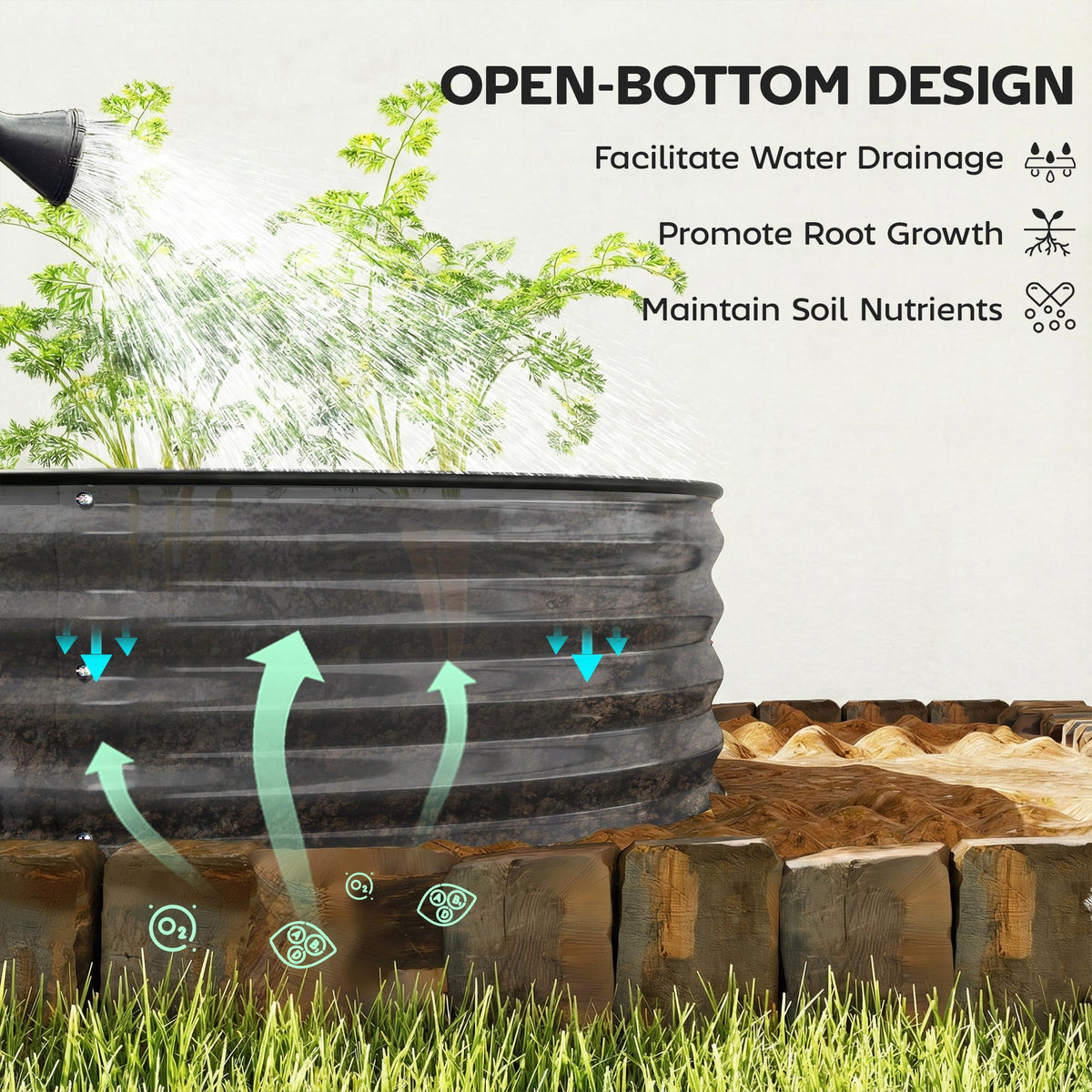180 x 90 x 30 cm Galvanised Raised Garden Bed with Safety Edging, Dark Grey — product view 7