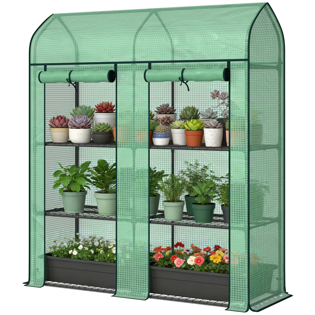 3-Tier Mini Greenhouse, 56.3" x 18.1" x 65", Green — product view 2