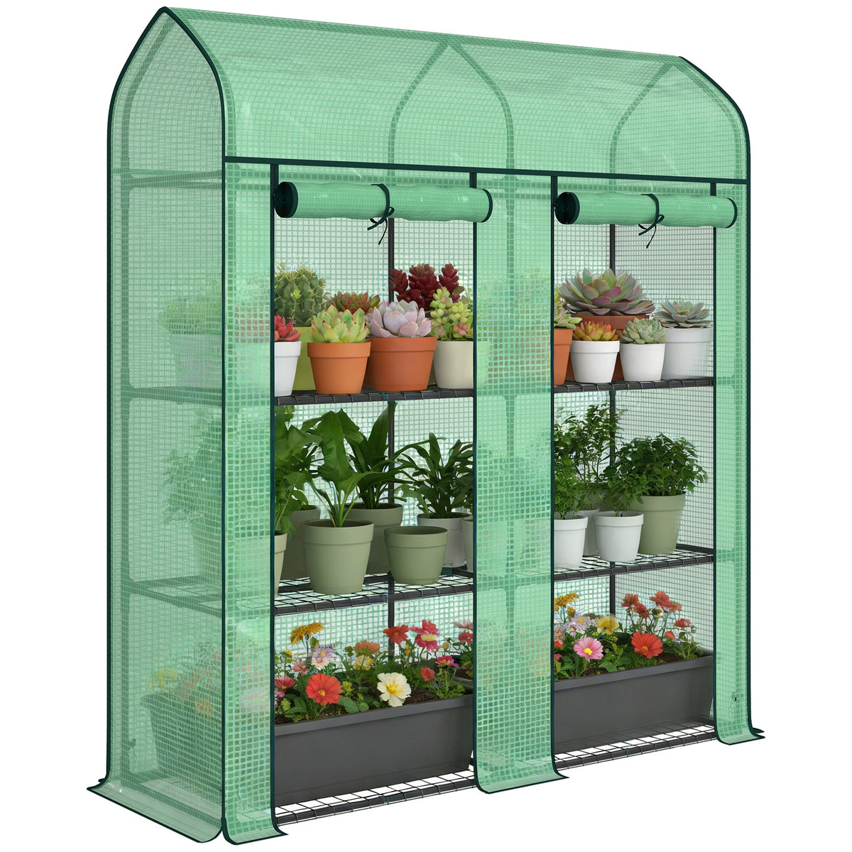 3-Tier Mini Greenhouse, 56.3" x 18.1" x 65", Green — product view 1