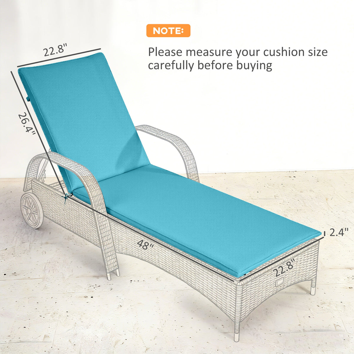 2-Piece Outdoor Lounge Chair Cushions, 76" x 23", Light Blue — product view 5