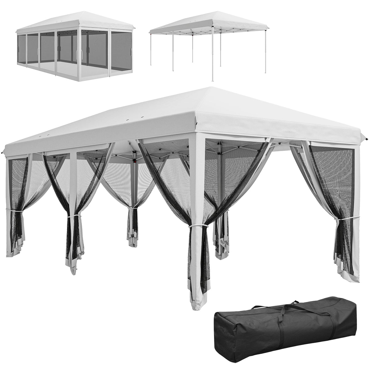 10' x 20' Pop-Up Canopy Tent with Removable Mesh Sidewalls and Carry Bag, White — product view 1