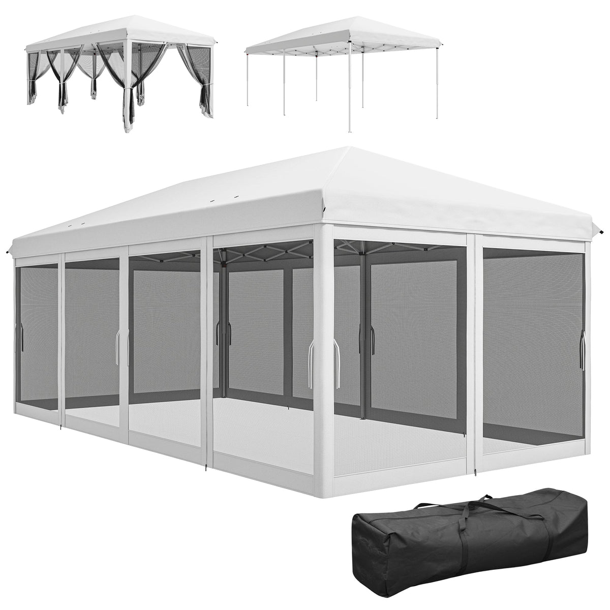 10' x 20' Pop-Up Canopy Tent with Removable Mesh Sidewalls and Carry Bag, White — product view 2