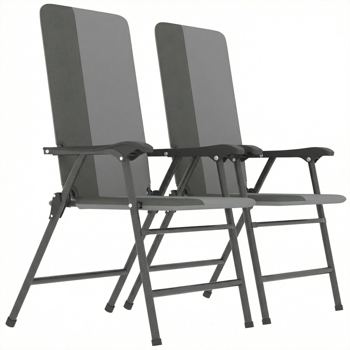 2 Piece Folding Patio Chairs with High Back and Armrests, Light Gray — product view 2