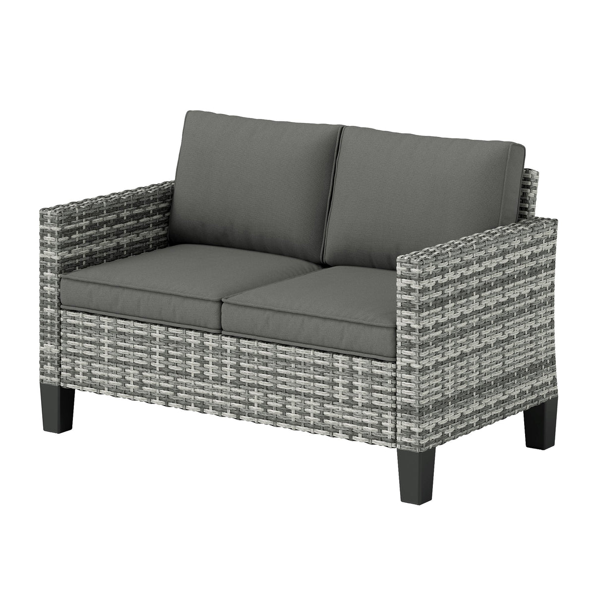 2 Seater Rattan Garden Sofa with Cushions & Armrests, Light Grey — product view 2