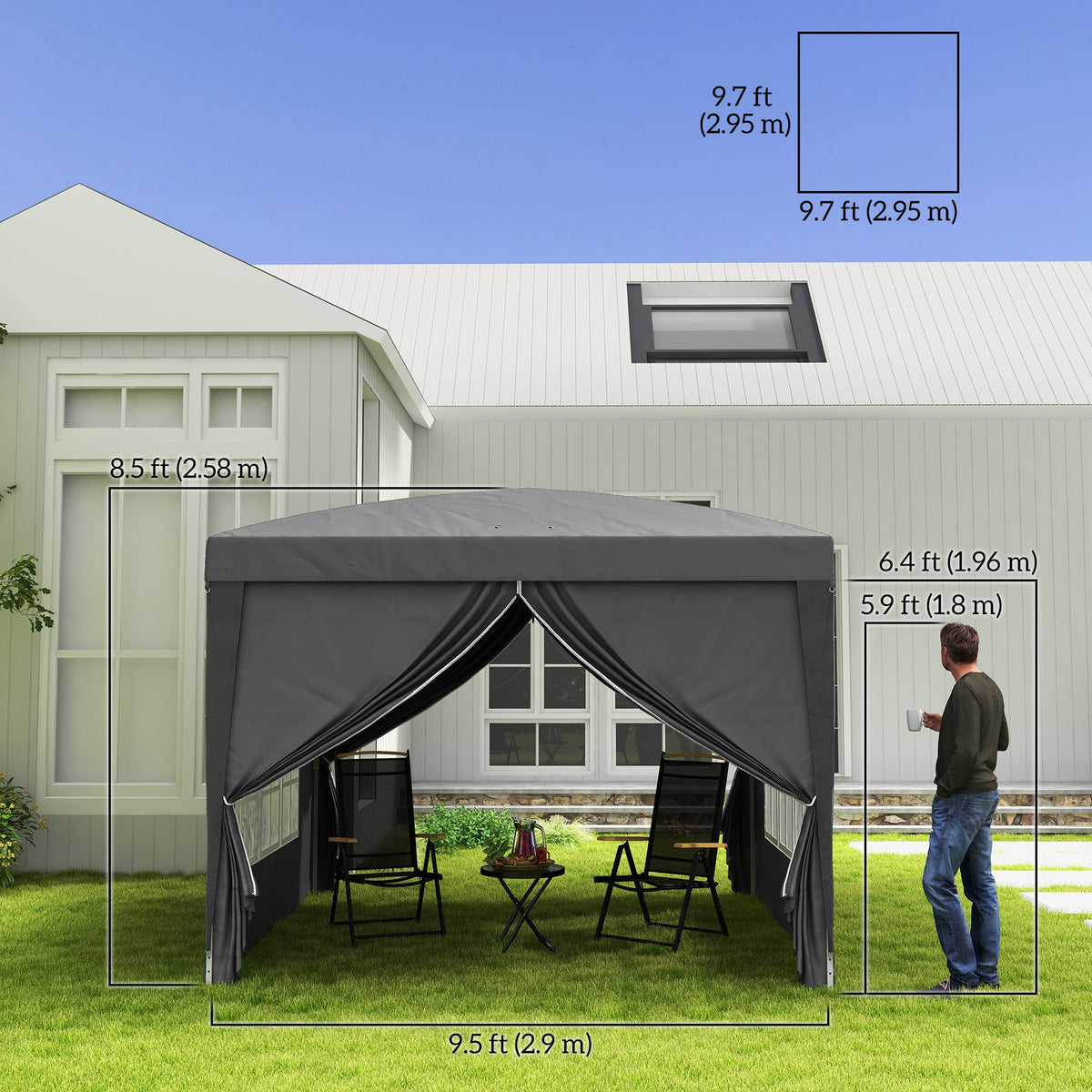 10' x 10' Pop-Up Party Tent Canopy with Carrying Bag, Grey — product view 4