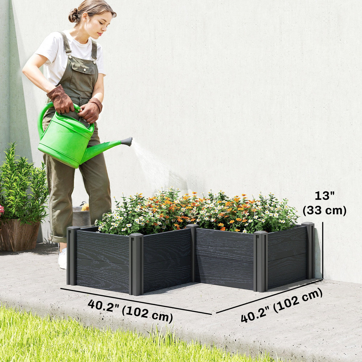 3 x 3 x 1ft Vinyl Raised Garden Bed with Open Bottom, Grey Wood Effect — product view 5