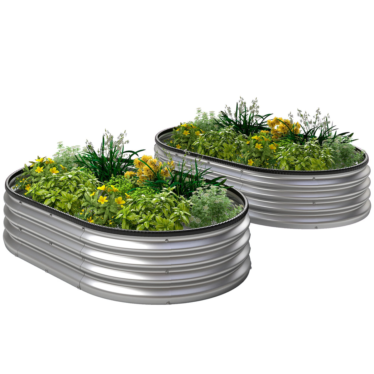2pcs 5 x 3 x 1 ft Galvanized Raised Garden Beds, Silver — product view 2