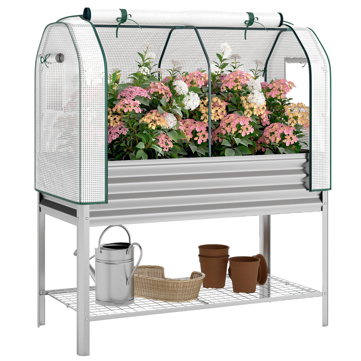 Galvanized Raised Garden Bed with Greenhouse Cover, Silver — product view 1