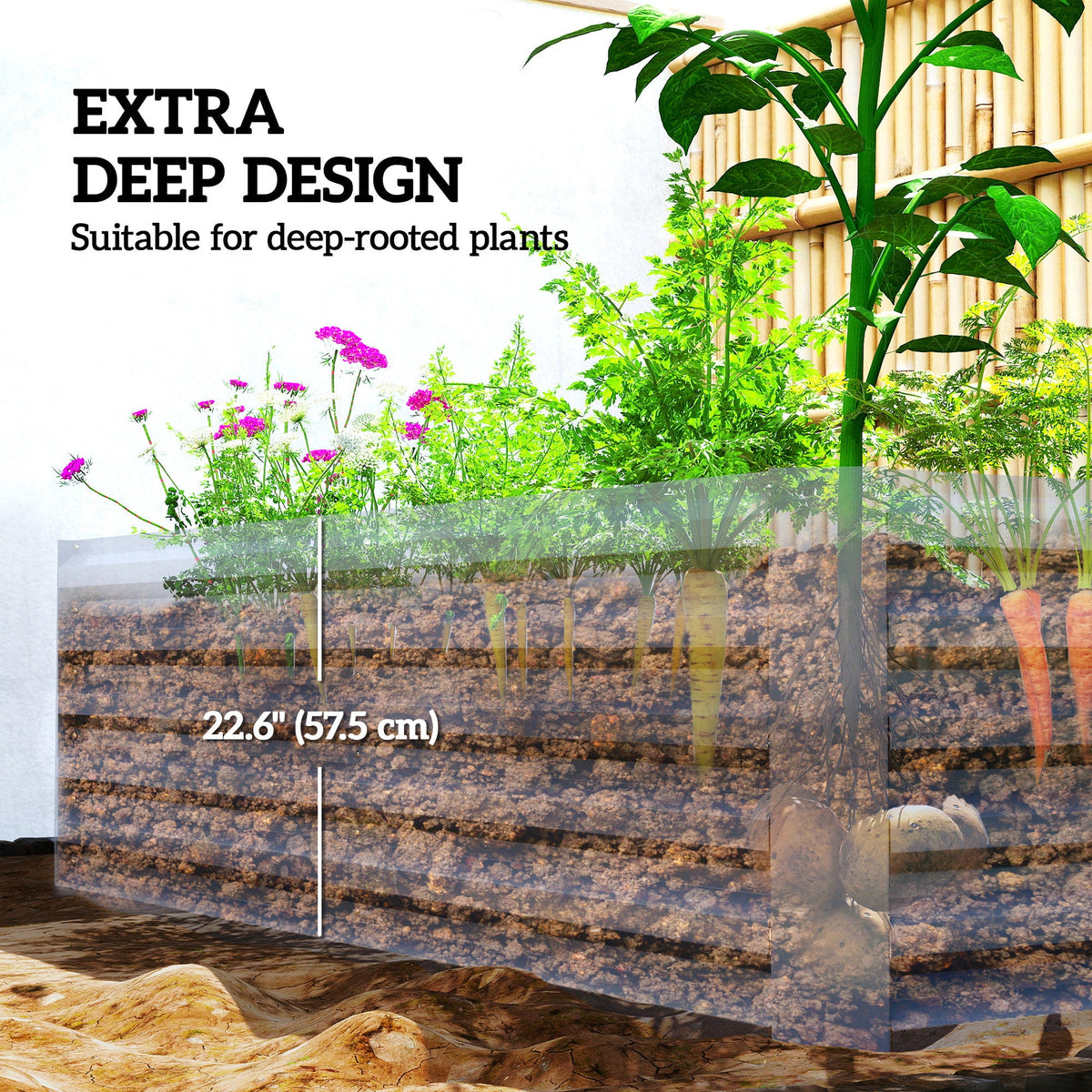 6' x 3' x 2' Galvanized Raised Garden Bed for Vegetables, Dark Grey — product view 6