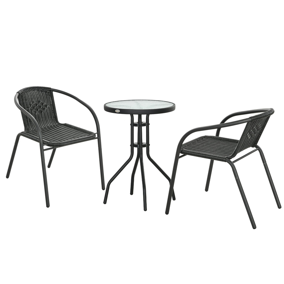 3 Piece Rattan Bistro Set with Coffee Table & Stackable Chairs, Black — product view 2