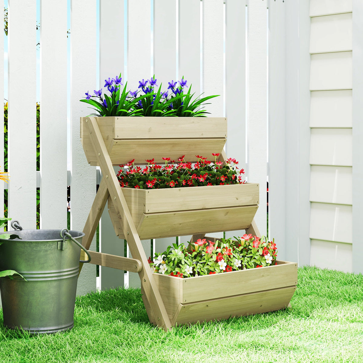 26" x 30" x 30" 3-Tier Wooden Raised Garden Bed, Light Green — product view 4