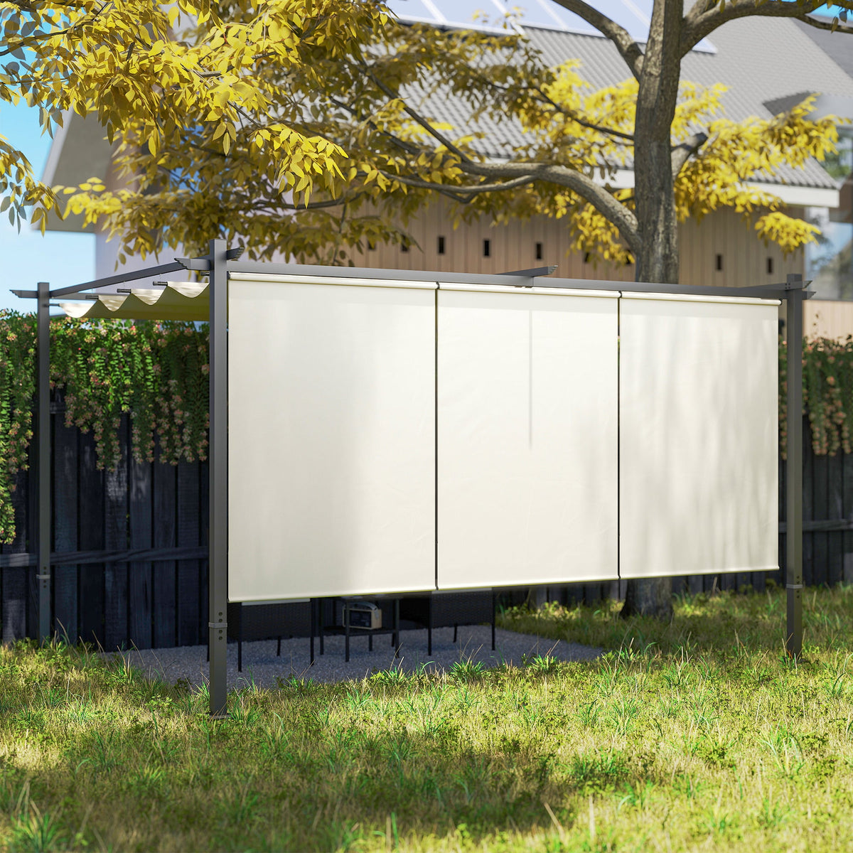 3 x 4m Metal Pergola with Retractable Roof & Roller Shade, Beige — product view 4