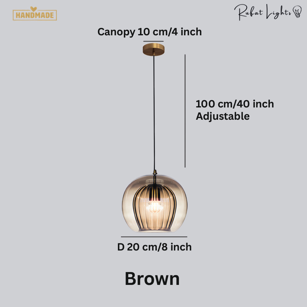 Glass Hanging Cocoon Pendant Light Modern Height Adjustable Dining Room — Transparent Brown Gray — product view 5