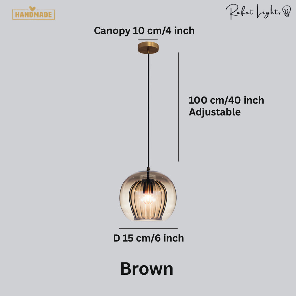 Glass Hanging Cocoon Pendant Light Modern Height Adjustable Dining Room — Transparent Brown Gray — product view 2