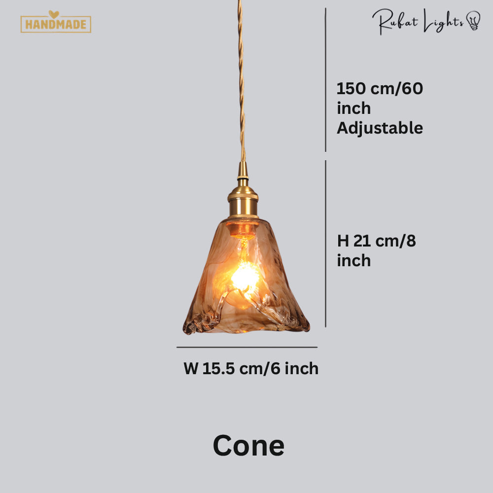 Brass Amber Glass Pendant Light Modern Dining Room Kitchen Island Bar — Pot Cone Dish Cube — product view 2