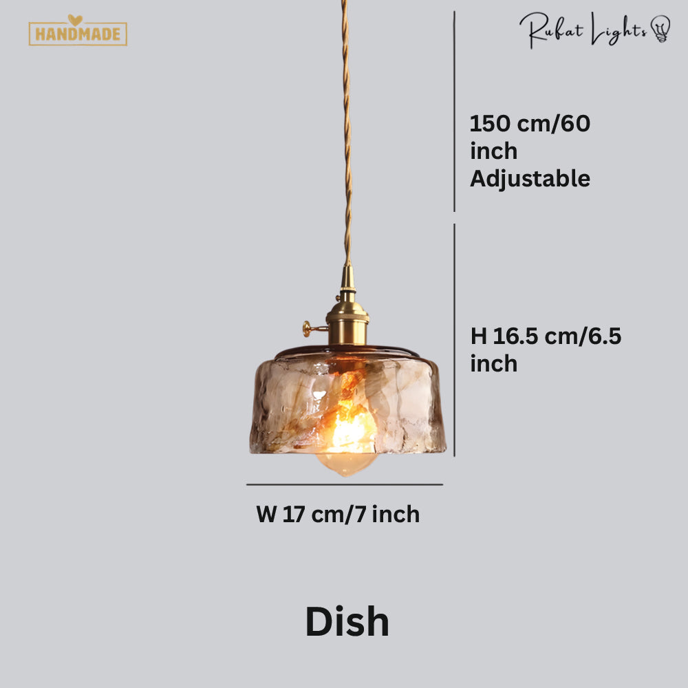 Brass Amber Glass Pendant Light Modern Dining Room Kitchen Island Bar — Pot Cone Dish Cube — product view 3