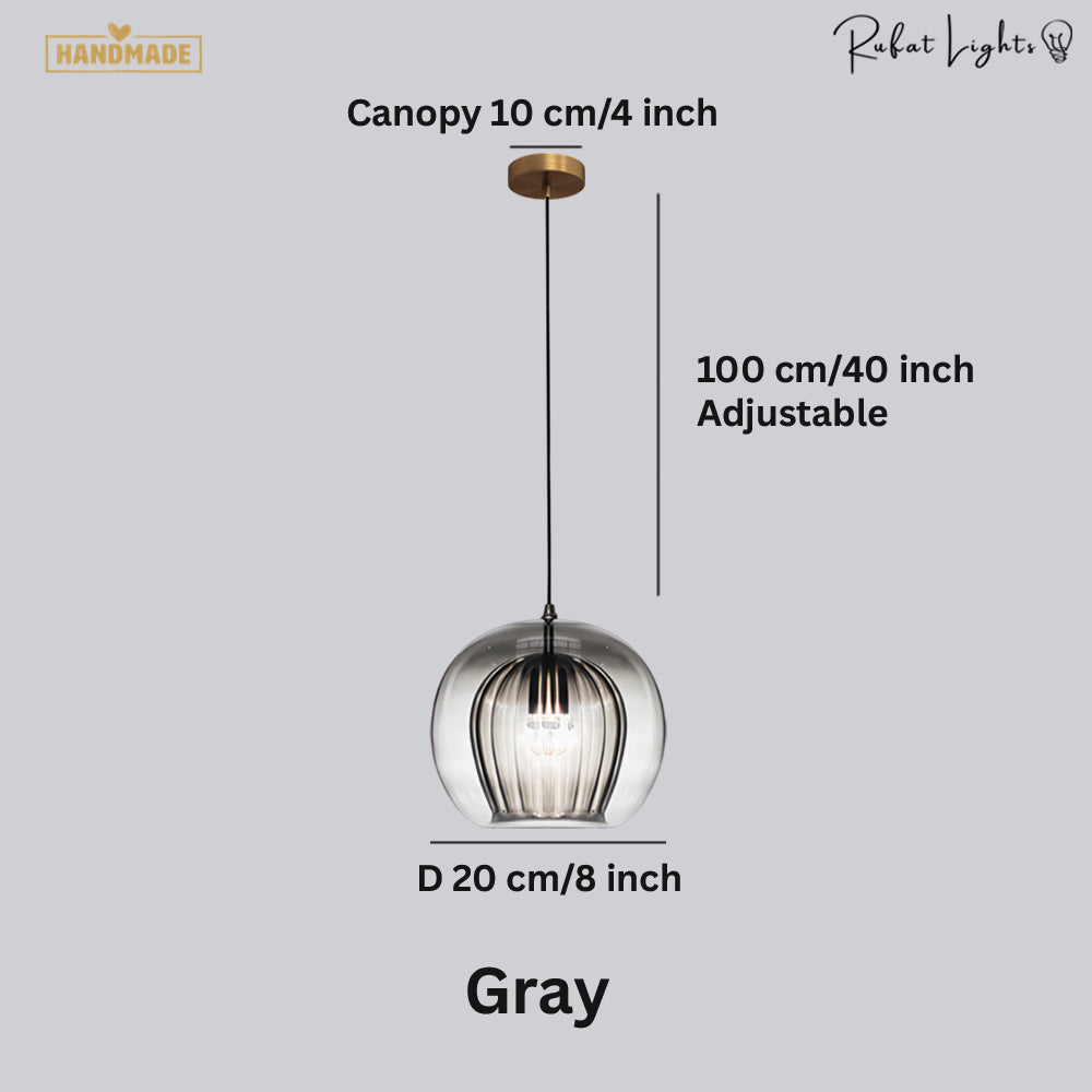Glass Hanging Cocoon Pendant Light Modern Height Adjustable Dining Room — Transparent Brown Gray — product view 6