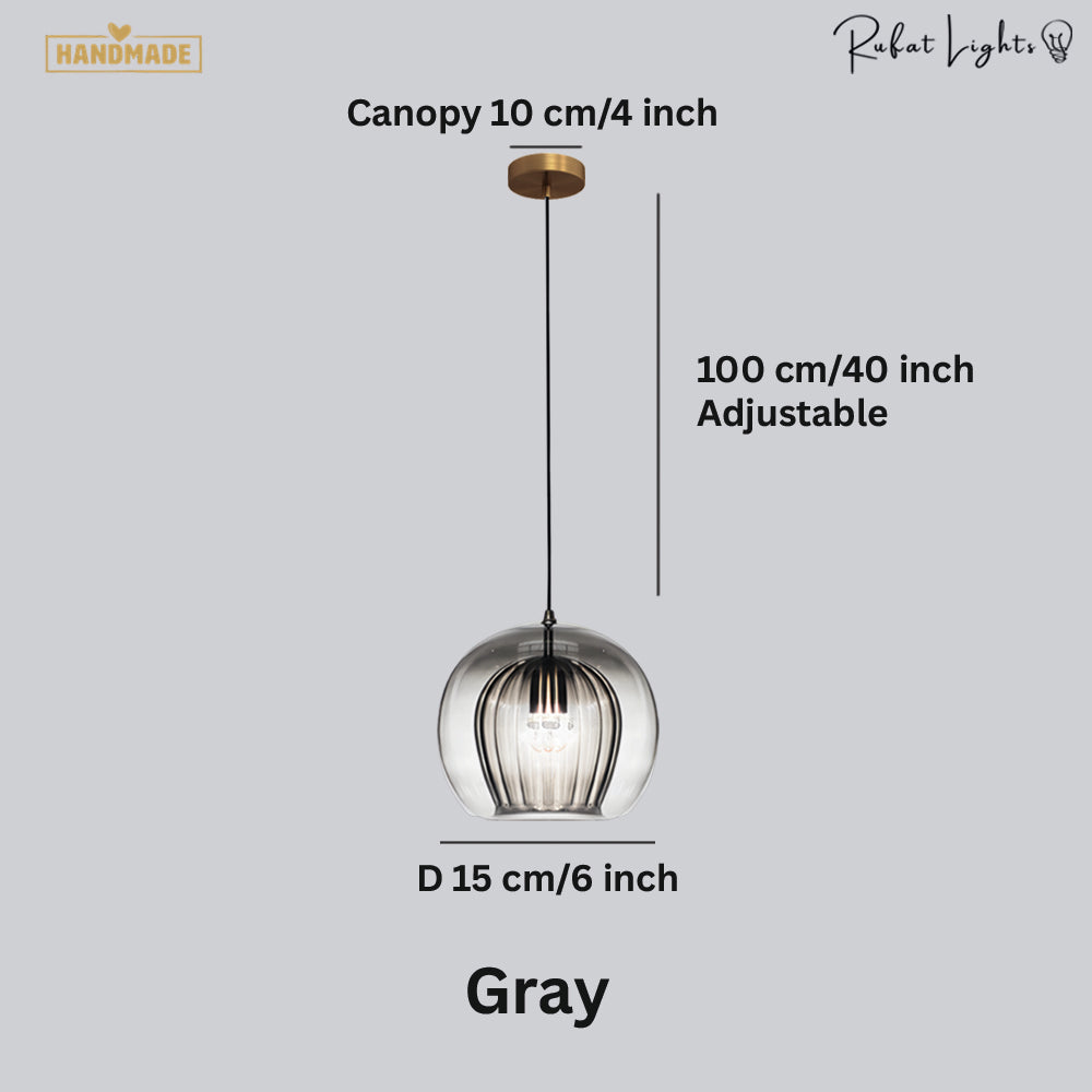 Glass Hanging Cocoon Pendant Light Modern Height Adjustable Dining Room — Transparent Brown Gray — product view 3