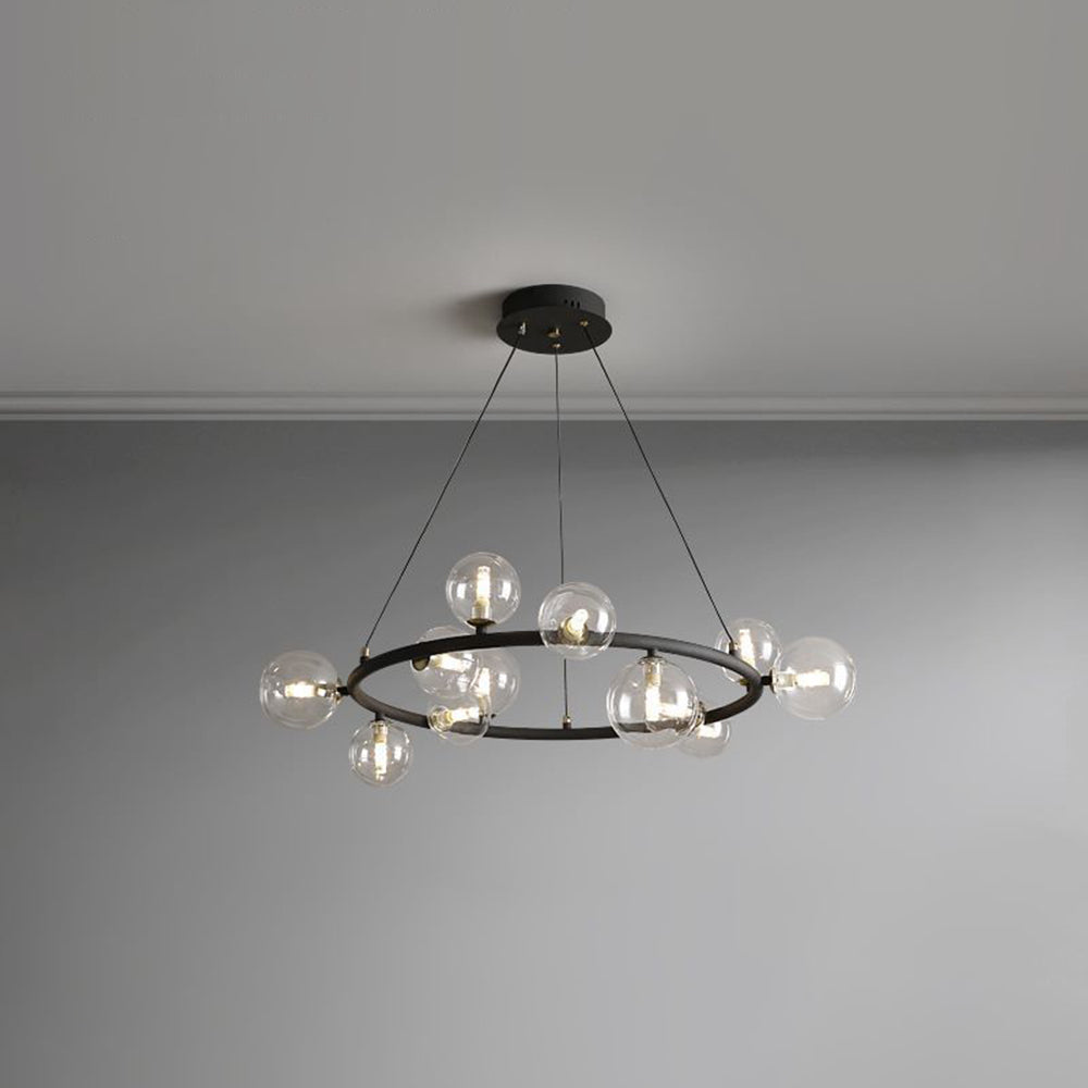 Valentina Modern Glass Globe Ring Chandelier, Gold/Black — product view 4