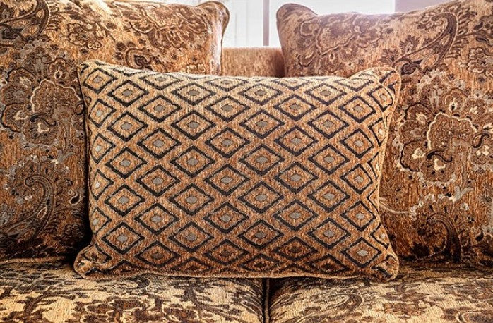 Gold & Bronze Chenille Traditional Sofa & Loveseat Set with Wood Trim – SM6407 — product view 7