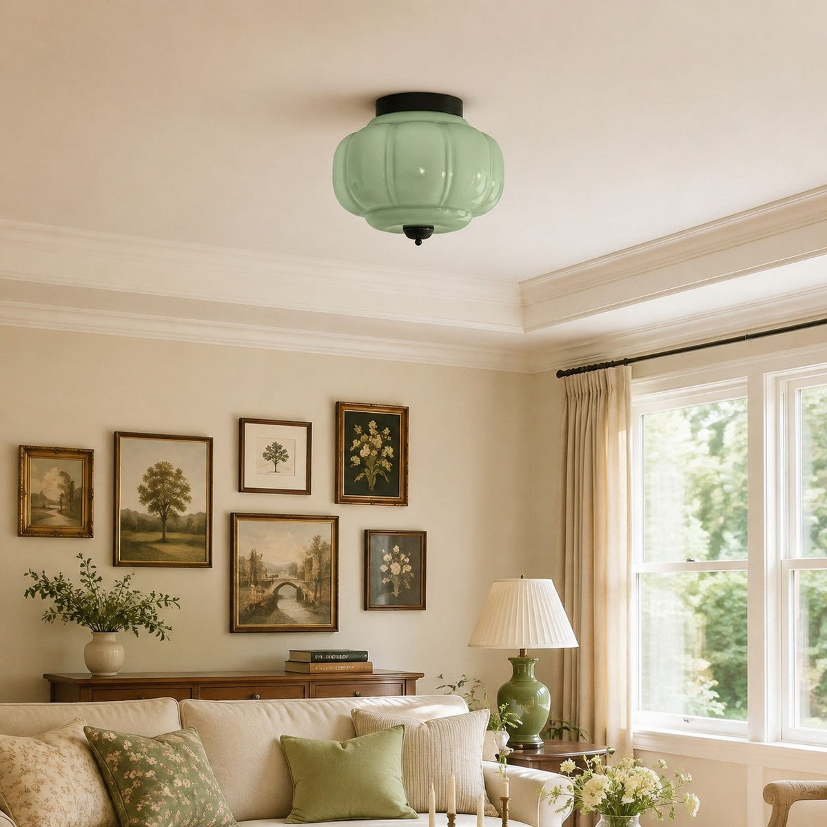 Scalloped Milk Glass Flush Mount Ceiling Light — product view 5