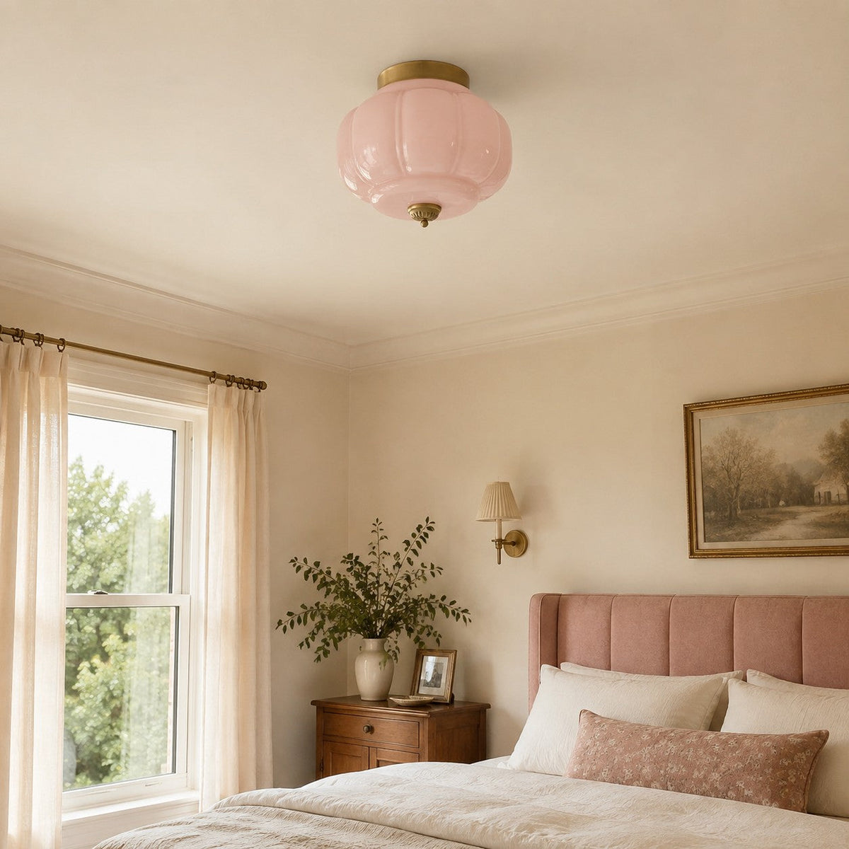 Scalloped Milk Glass Flush Mount Ceiling Light — product view 4