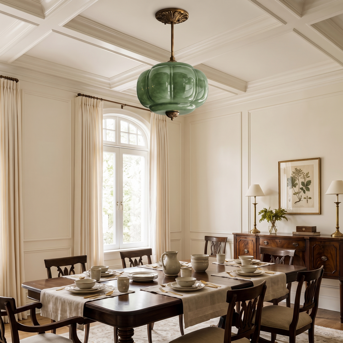 Scallop Milk Glass Pumpkin Pendant, Semi-Flush — product view 1