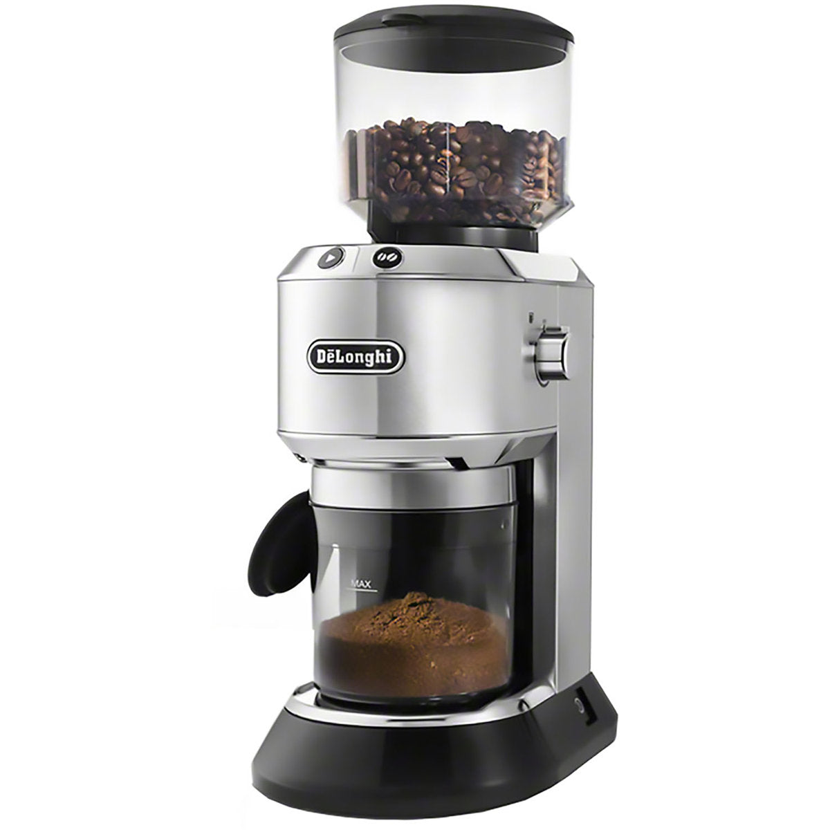 Dedica Conical Burr Grinder with Portafilter Attachment, 6.9 x 11.2 x 18.1 inches, Silver — product view 3