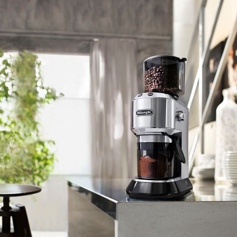 Dedica Conical Burr Grinder with Portafilter Attachment, 6.9 x 11.2 x 18.1 inches, Silver — product view 5