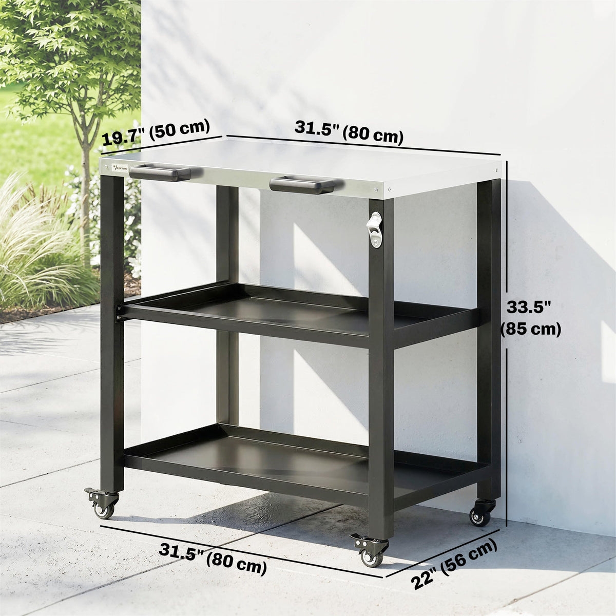 Outdoor Grill Cart with Stainless Steel Top, 2 Shelves and Lockable Wheels, Black — product view 5