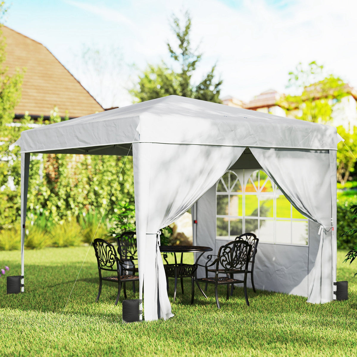 10' x 10' Pop Up Canopy Tent with Sidewalls, White — product view 4