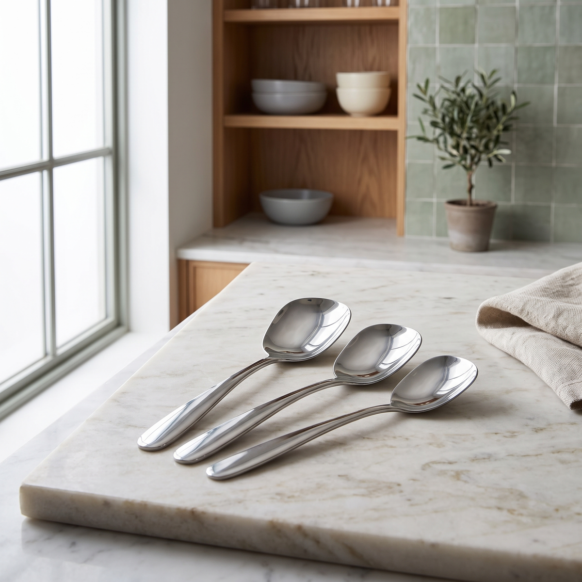 Singapore Serving Spoon Set, 3-Piece Steel — product view 4