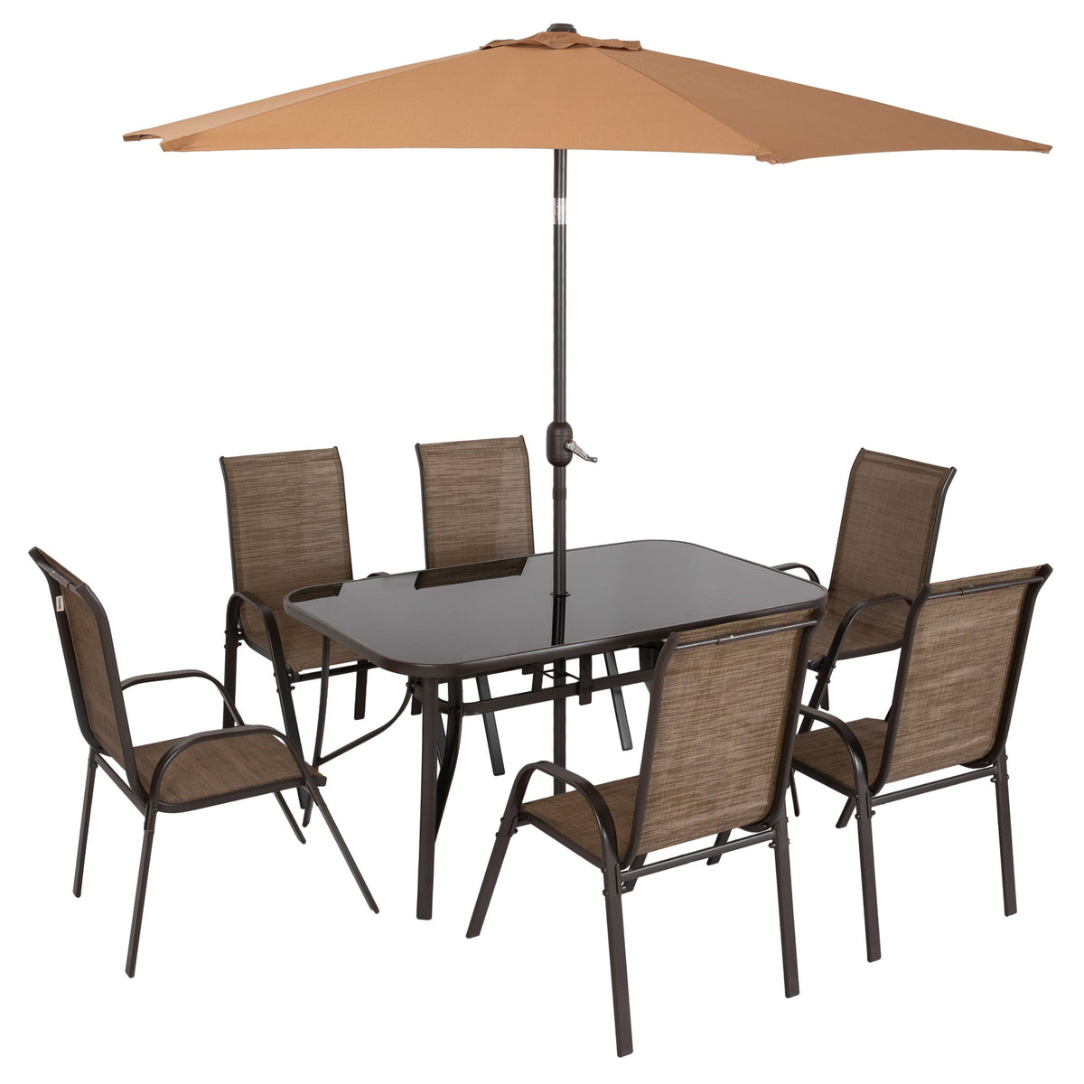8-Piece Patio Dining Set with 9 Ft Table Umbrella, Mixed Brown — product view 1