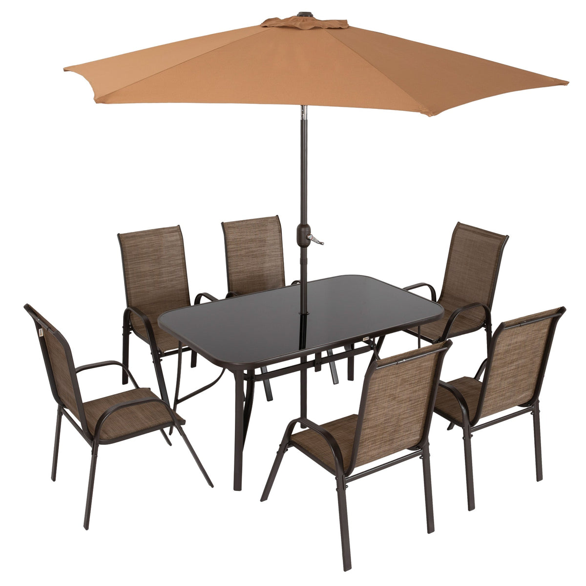 8-Piece Patio Dining Set with 9 Ft Table Umbrella, Mixed Brown — product view 2