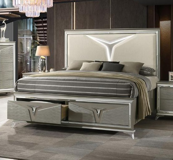 Casa Blanca Sunset Champagne Gold Wood Finish Fabric Headboard LED Lighting Queen Bedroom Set – Sunset-4PC — product view 2