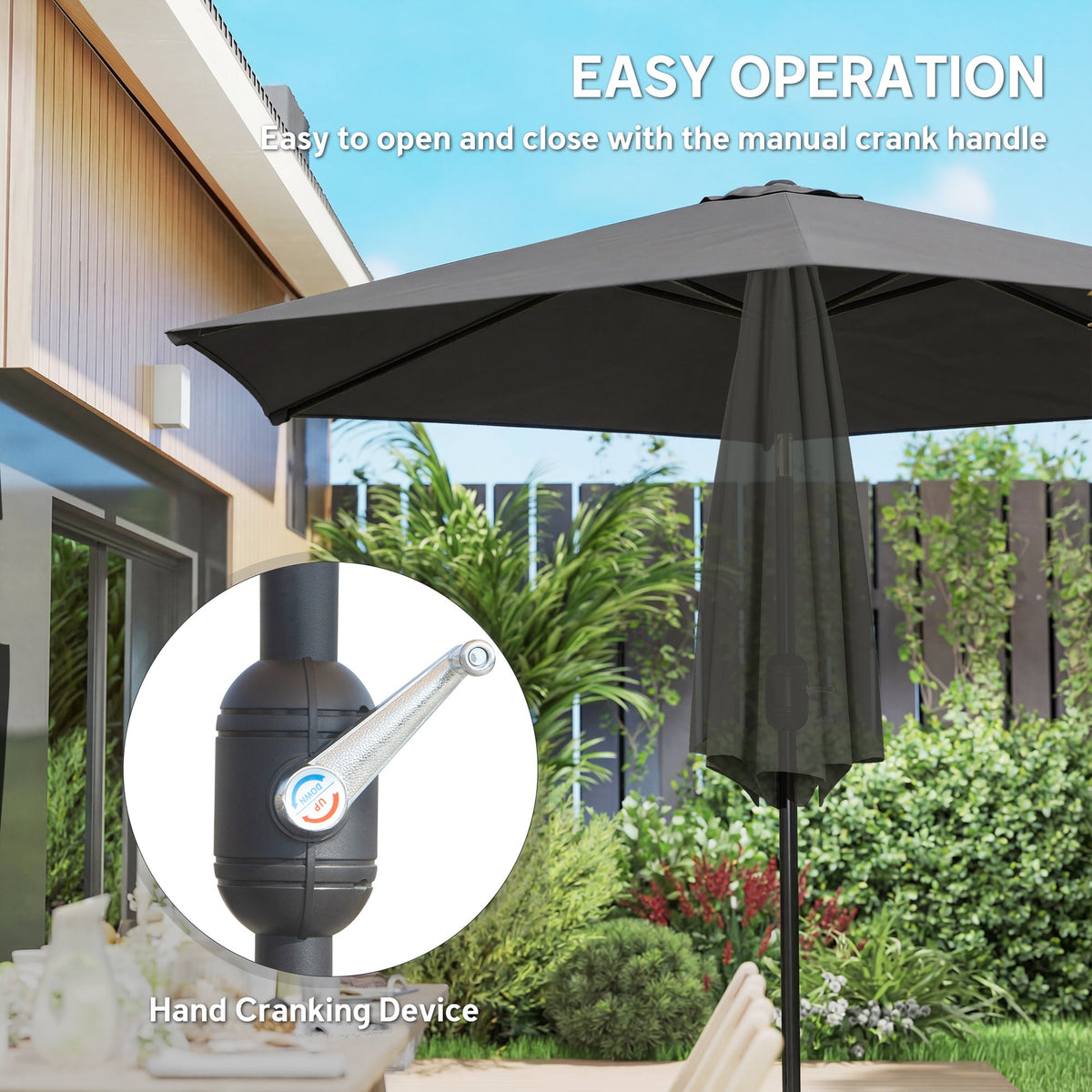 2.6 m Garden Parasol with Tilt, Crank, Vent & Aluminium Pole, Black — product view 6